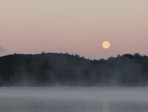 The Sturgeon moon overlooking a foggy Percy Lake on August 24th.